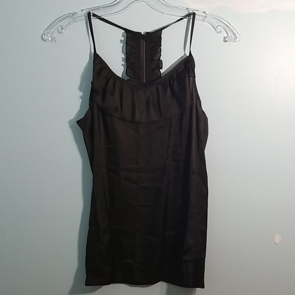 Costa blanca black front ruffle satin tank large - Picture 1 of 8